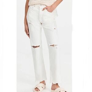 MOUSSY VINTAGE High-Rise Straight Leg Jeans in Cream - Size 28